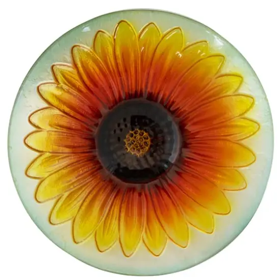 20.5" Orange & Yellow Sunflower Glass Bird Bath {4}