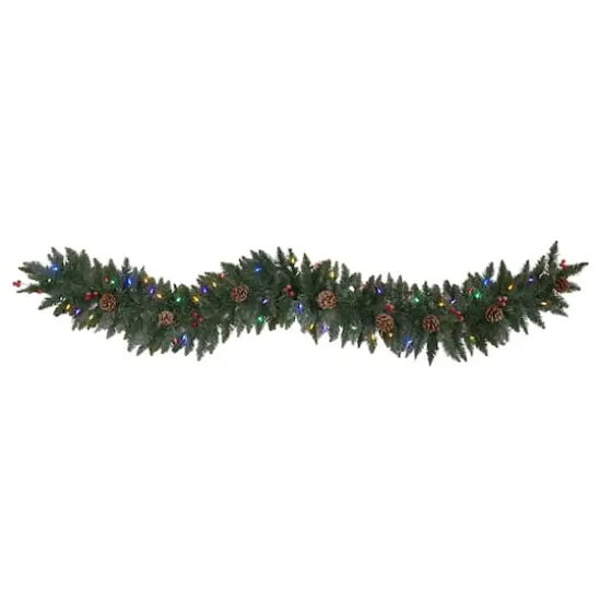 6ft. LED Snow Dusted Pinecones & Berries Garland {1}
