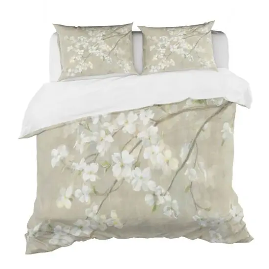 Designart Dogwood in Spring Neutral Cottage Duvet Cover Set {1}