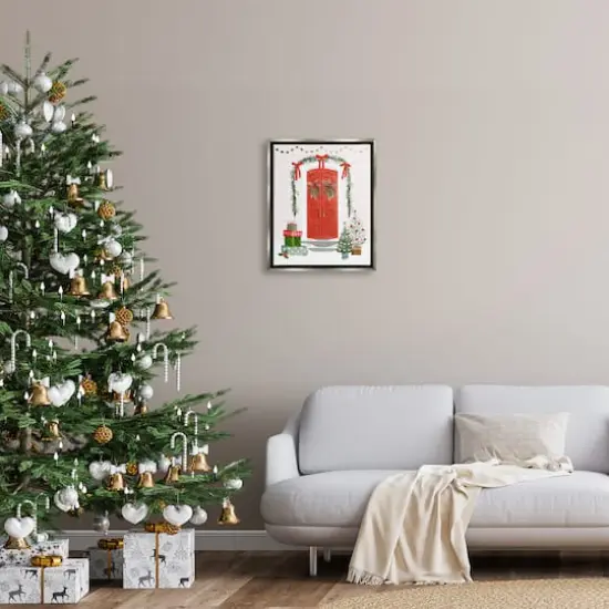 Stupell Industries Red Jolly Christmas Doorway Gold Framed Floater Canvas Wall Art Gray {3}