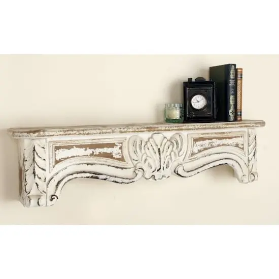 White Wood Vintage Wall Shelf, 9" x 36" x 6" {10}