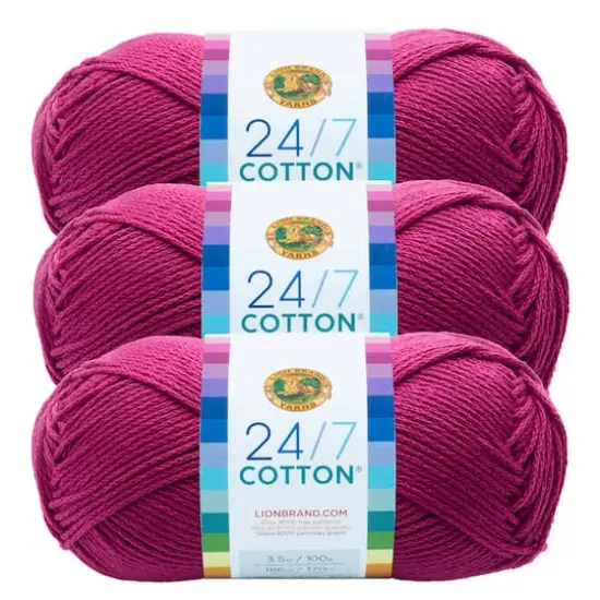 3 Pack Lion Brand&reg; 24/7 Cotton&reg; Yarn Rose {1}