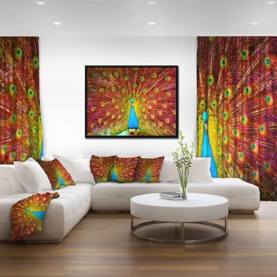 Designart - Peacock Dancing - Animal Photography Framed Canvas Art Black {5}