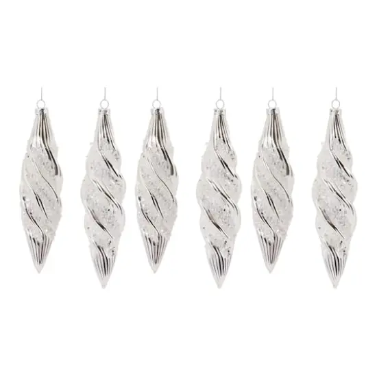 Beaded Silver Teardrop Swirl Glass Ornament Set {6}