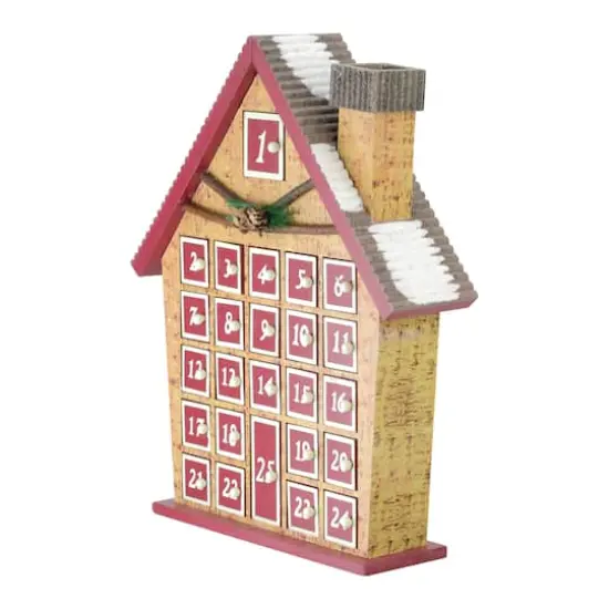 15" Red & Beige House with Advent Calendar Tabletop Decoration {3}