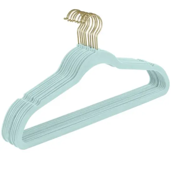 Simplify Super Slim Velvet Hangers with Gold Hook, 10ct. Pool Blue {1}