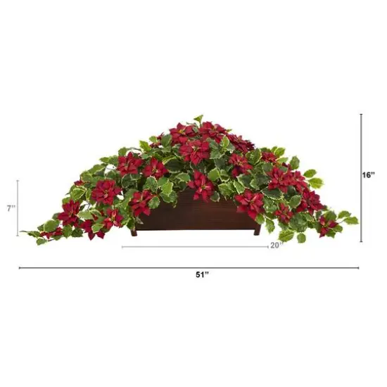 51&rdquo; Red Poinsettia & Variegated Holly Artificial Plant in Decorative Planter {3}