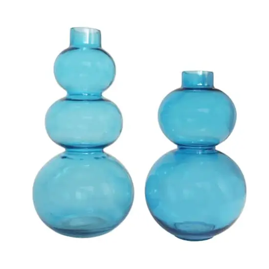 Blue Round Bubble Glass Vase Set {5}