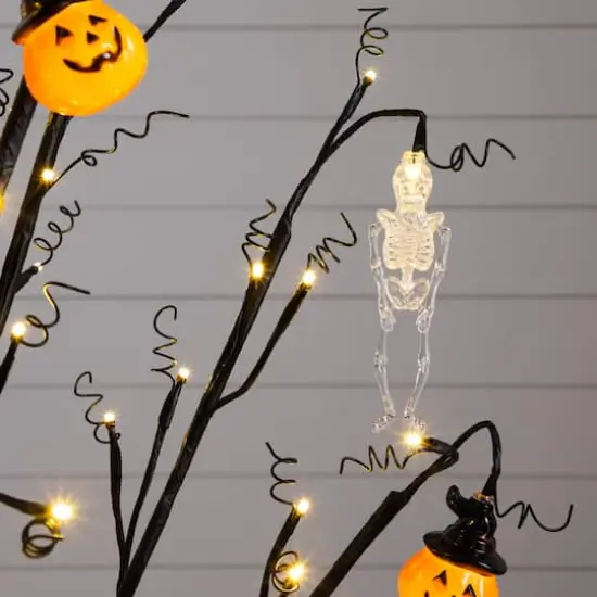 4ft. Pre-Lit Artificial Halloween Pumpkins and Skulls Ornament Tree with 64 Warm White LED Lights {9}