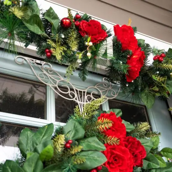 Village Lighting 9ft. Pre-Lit LED Red Peonies & Berry Garland {9}