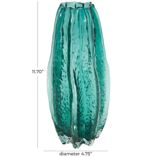 12" Green Wavy Glass Vase {7}