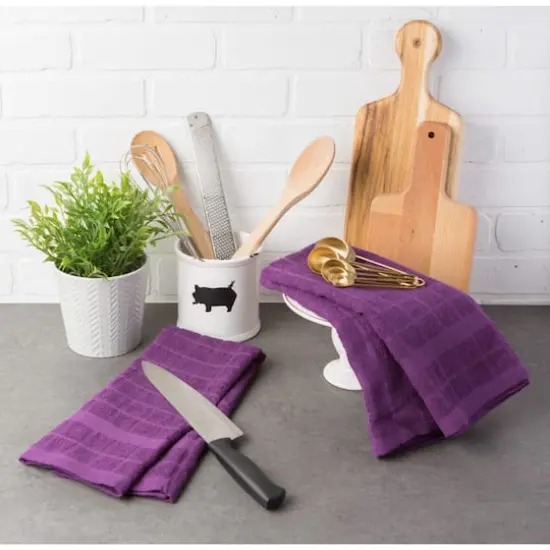 DII&reg; Windowpane Terry Dish Towels, 4ct. Eggplant {5}
