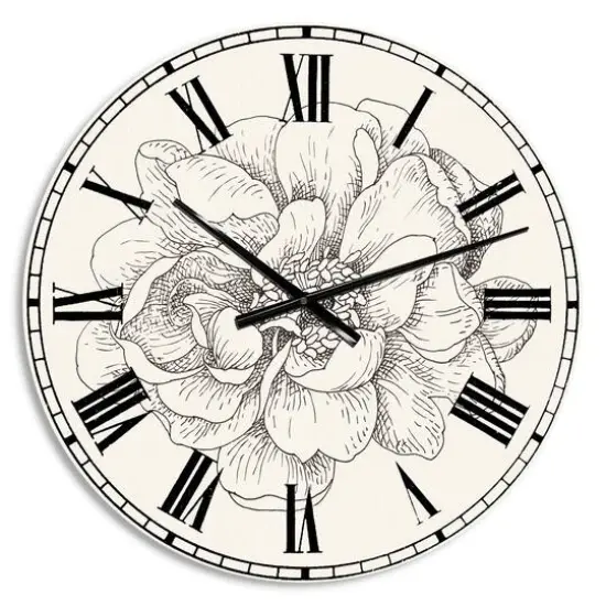 Designart 'Pen And Ink Florals Iv Farmhouse Wall Clock {1}