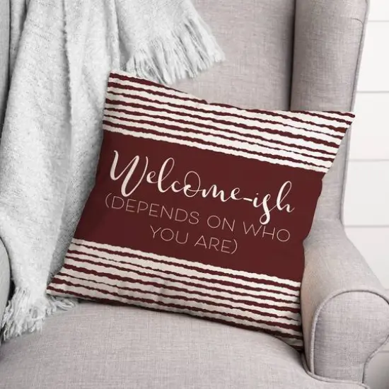 18" x 18" Welcome-ish Throw Pillow Maroon {3}