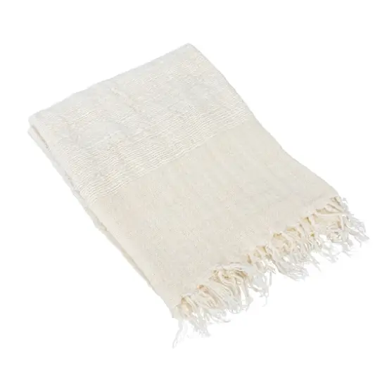 Hello Honey&reg; Cream & Natural Stripes & Fringe Woven Linen Throw Blanket {1}
