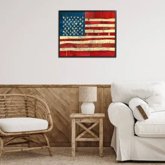 Stupell Industries United We Stand Independence Day Festive American Flag Framed Giclee Art Black {3}