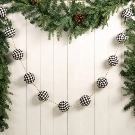 Glitzhome&reg; 6ft. Black & White Plaid Fabric Garland Set {3}