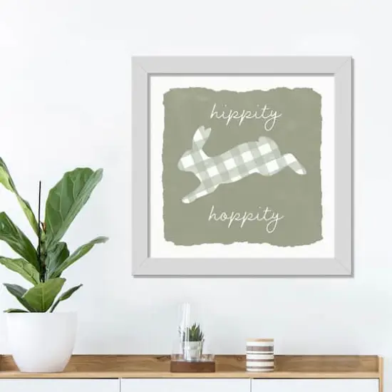 Hippity Hoppity Bunny Sage 16" x 16" White Framed Print Under Plexiglass {4}