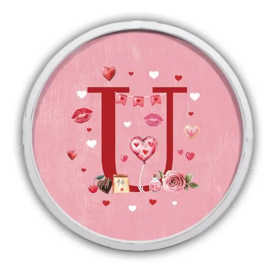 20" Valentine Things White Framed Round Monogram Print U {1}