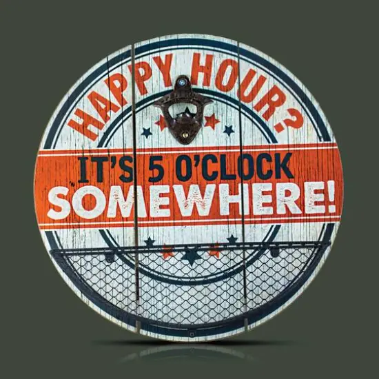 American Art D&eacute;cor&trade; Happy Hour It's 5 O'clock Somewhere Bottle Opener & Cap Catcher Wall D&eacute;cor {4}