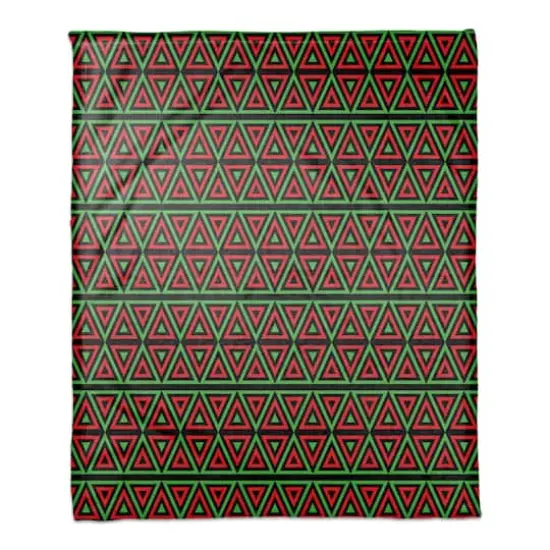 Kwanzaa Red & Green Triangles Coral Fleece Blanket {1}