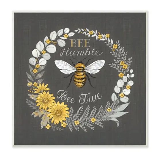 Stupell Industries Bee Humble Be True Phrase Vintage Yellow Florals,12" x 12" {1}