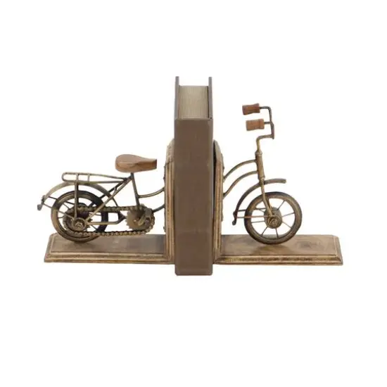 9" Brass & Wood Vintage Bicycle Bookends {5}