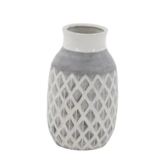 13" White Ceramic Coastal Style Vase {1}