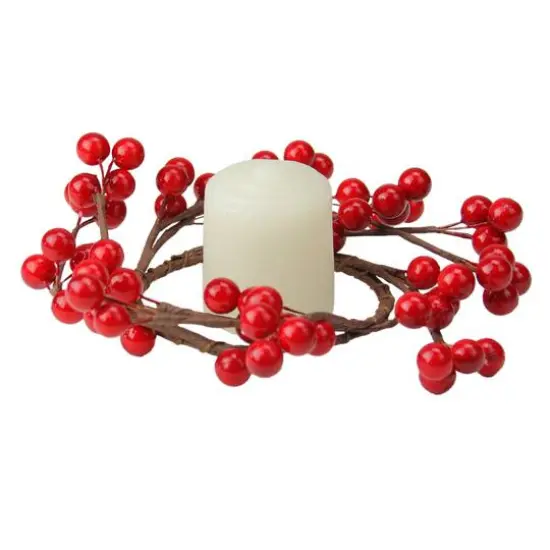 7" Artificial Red Berries Christmas Candle Holder Ring {4}