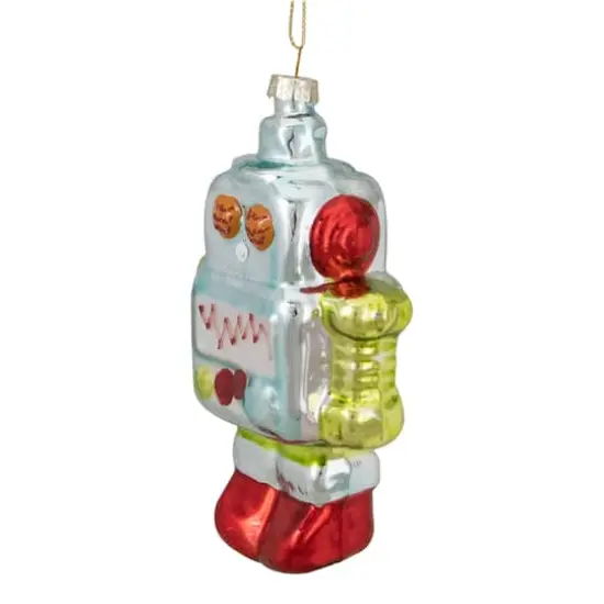 Silver & Green Robot Hanging Glass Christmas Ornament {5}