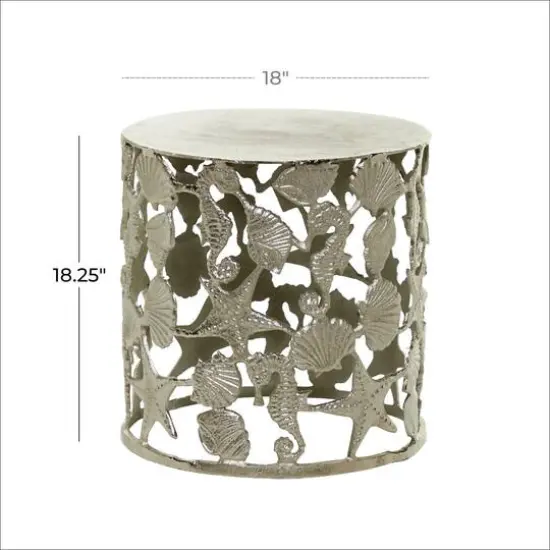 18" Silver Coastal Aluminum Accent Table {6}