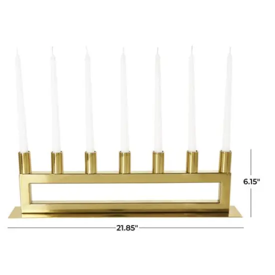 22" Gold Stainless Steel 7 Taper Candle Candelabra with Rectangular Frame {10}