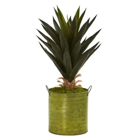23" Agave Artificial Plant in Green Metal Planter {1}