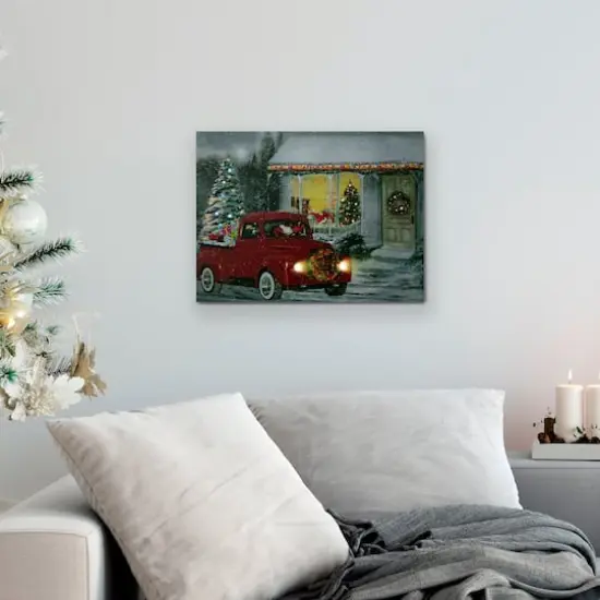 LED Fiber Optic Retro Red Truck Christmas Wall Art {8}