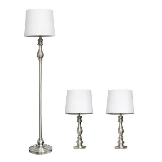 Lalia Home Classic Brushed Steel Table and Floor Lamp Set {1}