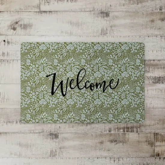 Welcome Dainty Floral Floor Mat Green {3}