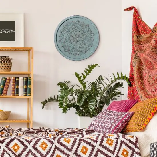 American Art Decor&trade; 17" Distressed Turquoise Boho Rustic Farmhouse Wood Framed Wall Medallion {3}