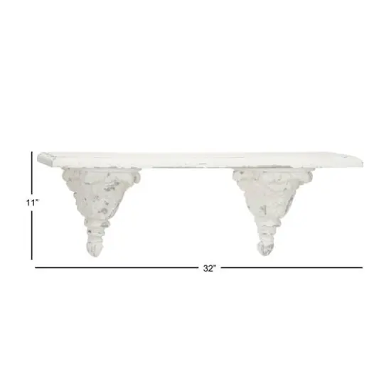 White Wood Vintage Wall Shelf, 11" x 32" x 6" {7}