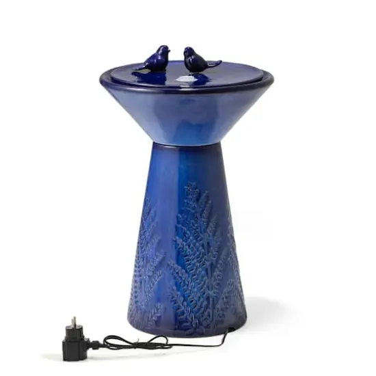 Glitzhome&reg; 27.5" LED Bird Pedestal Ceramic Fountain Cobalt Blue {9}