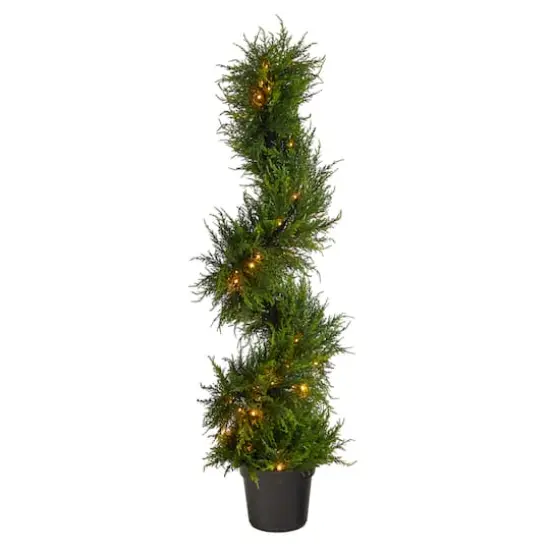 3.75ft. Pre-Lit Spiral Cypress Artificial Potted Tree, Clear LED Lights {1}