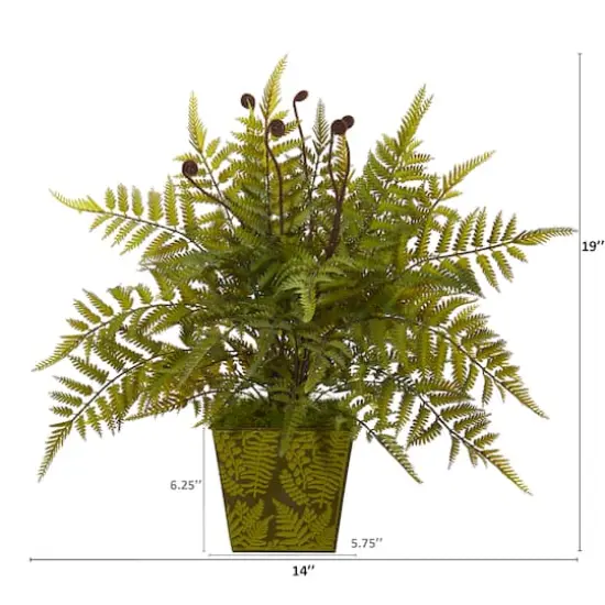 19" Fern in Green Planter {3}