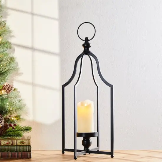 22" Modern Farmhouse Black Metal Candle Lantern {3}