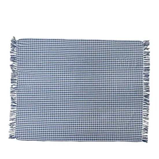 Hello Honey&reg; Gingham Woven Recycled Cotton Blend Throw Blanket with Fringe Blue/White {1}