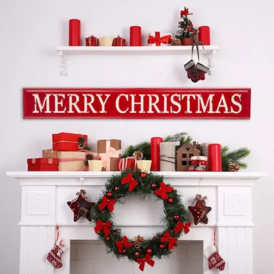 Glitzhome&reg; 45.75" Merry Christmas Metal Wall Sign {3}