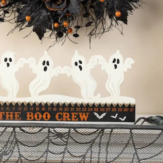 Glitzhome&reg; 18"L Halloween Wooden & Metal White Ghost Silhouette Countdown Table Sign {5}