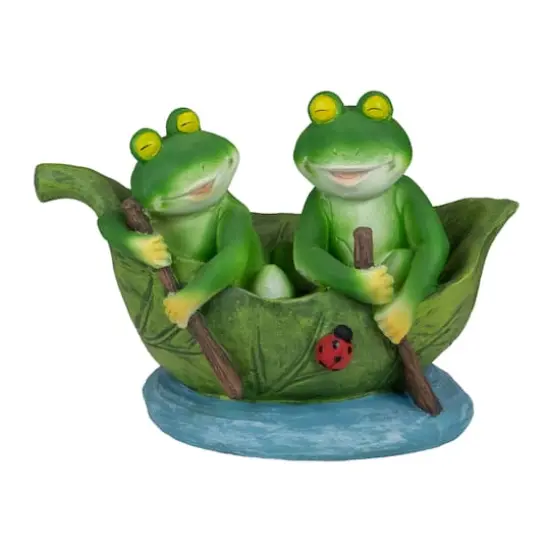 10" Green Frogs in a Lily Pad Outdoor Garden Statue {1}