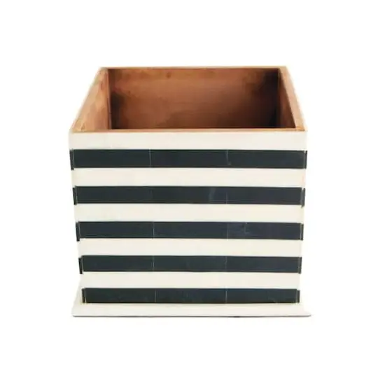 Hello Honey&reg; 9" Black & Cream Striped Reclaimed Wood Box {4}