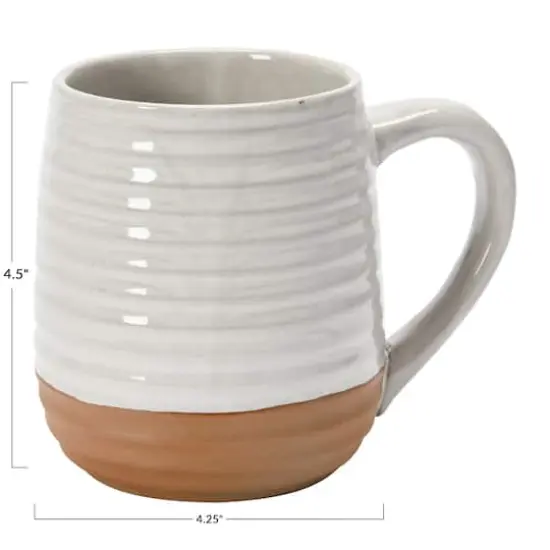 Hello Honey® White Ribbed & Reactive Glaze Rustic Stoneware Mug Set {5}