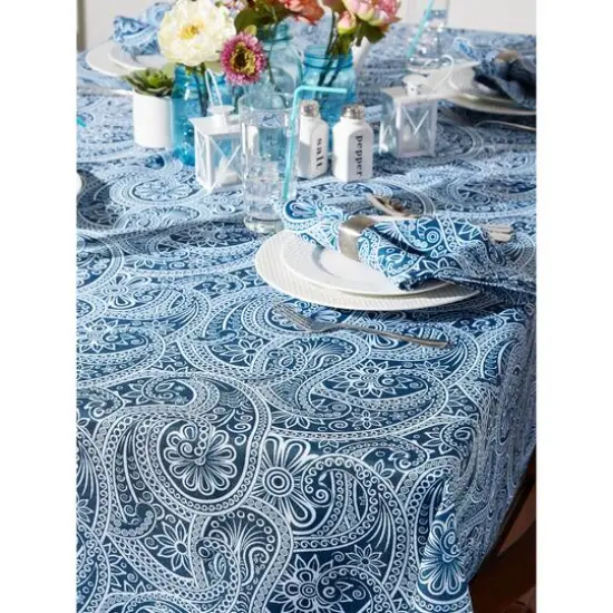 Blue Paisley Print Outdoor Tablecloth 60" Round {6}