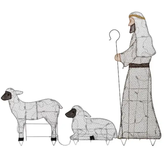 Fabric Glitter Shepherd and Sheep Set with Warm & Cool White UL LED Lights {6}